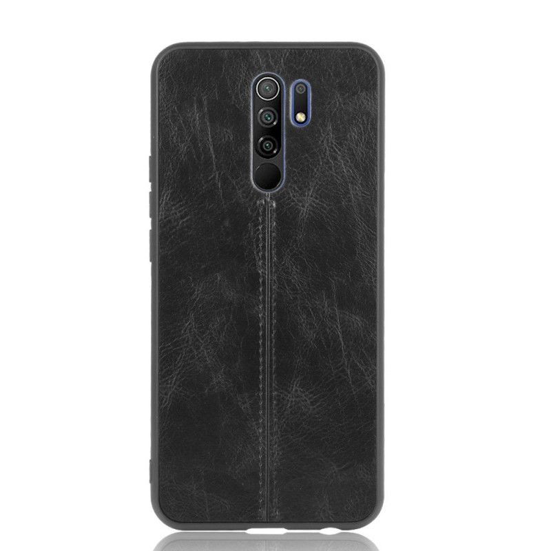 Hülle Xiaomi Redmi 9 Schwarz Genähter Ledereffekt