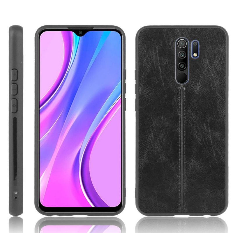 Hülle Xiaomi Redmi 9 Schwarz Genähter Ledereffekt