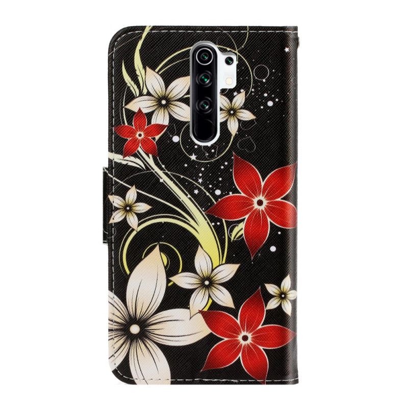 Lederhüllen Xiaomi Redmi 9 Bunte Blumen Mit Einem Riemen