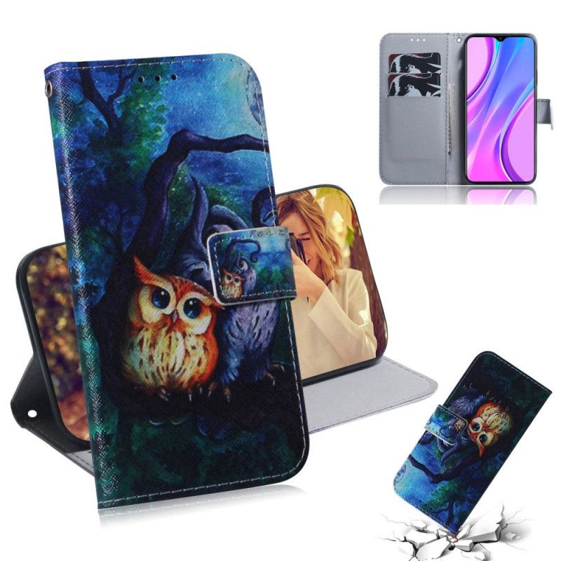 Lederhüllen Xiaomi Redmi 9 Eulenmalerei