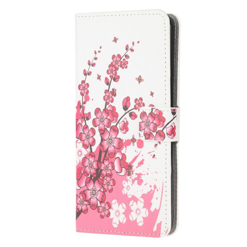 Lederhüllen Xiaomi Redmi 9 Magenta Tropische Blumen