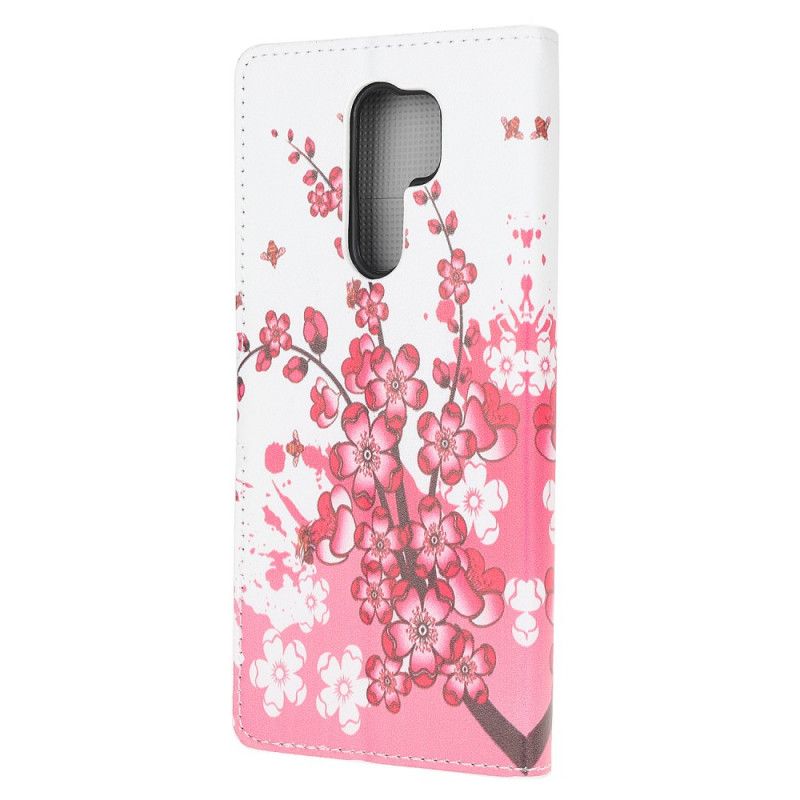 Lederhüllen Xiaomi Redmi 9 Magenta Tropische Blumen