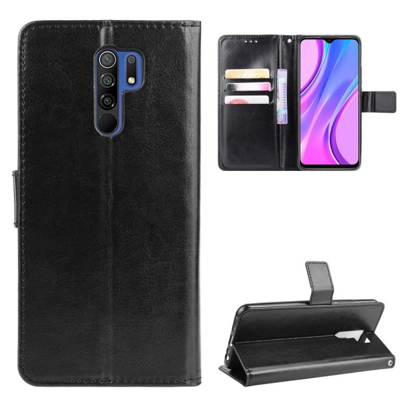 Lederhüllen Xiaomi Redmi 9 Schwarz Auffälliges Kunstleder