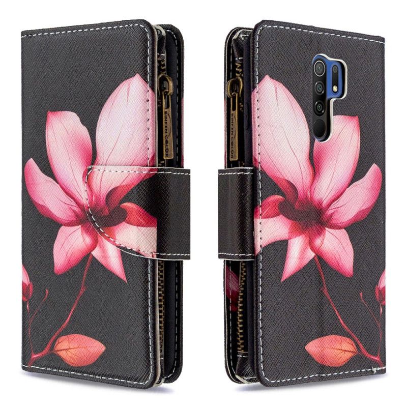 Lederhüllen Xiaomi Redmi 9 Schwarz Blumentasche Mit Reißverschluss
