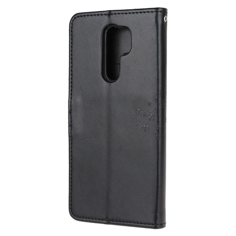 Lederhüllen Xiaomi Redmi 9 Schwarz Handyhülle Baum- Und Tanga-Eulen