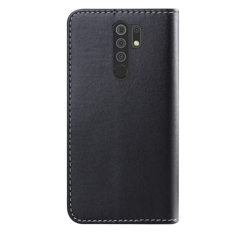 Lederhüllen Xiaomi Redmi 9 Schwarz Handyhülle Dreifarbiger Ledereffekt