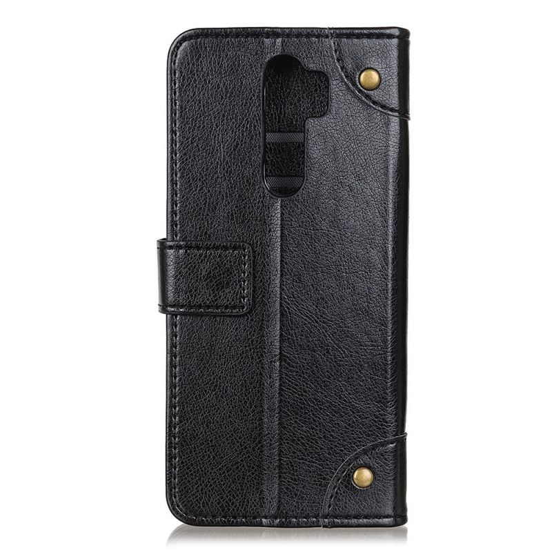 Lederhüllen Xiaomi Redmi 9 Schwarz Nappalederstil Mit Vintage-Nieten