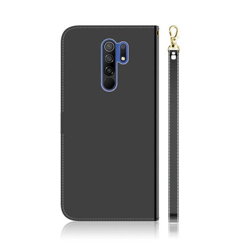 Lederhüllen Xiaomi Redmi 9 Schwarz Spiegelbezug Aus Kunstleder