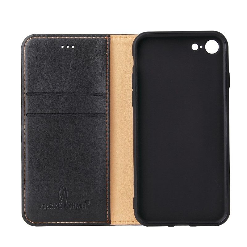 Flip Case Für iPhone 7 / 8 / SE 2 Schwarz Ledernähte