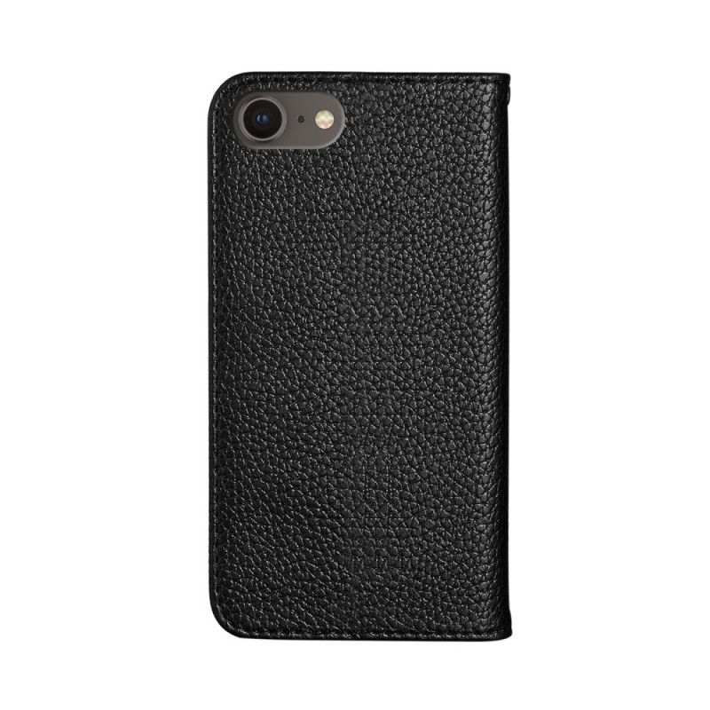 Flip Case Für iPhone 7 / 8 / SE 2 Schwarz Ultra Schickes Litschi-Kunstleder