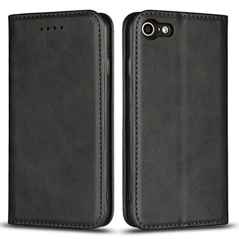 Flip Case iPhone 7 / 8 / SE 2 Schwarz Handyhülle Premium-Kunstledernähte