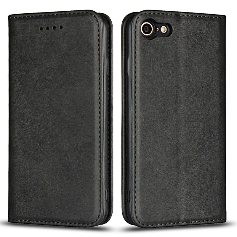 Flip Case iPhone 7 / 8 / SE 2 Schwarz Handyhülle Premium-Kunstledernähte