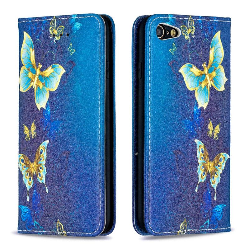 Flip Case iPhone 7 / 8 / SE 2 Weiß Bunte Schmetterlinge
