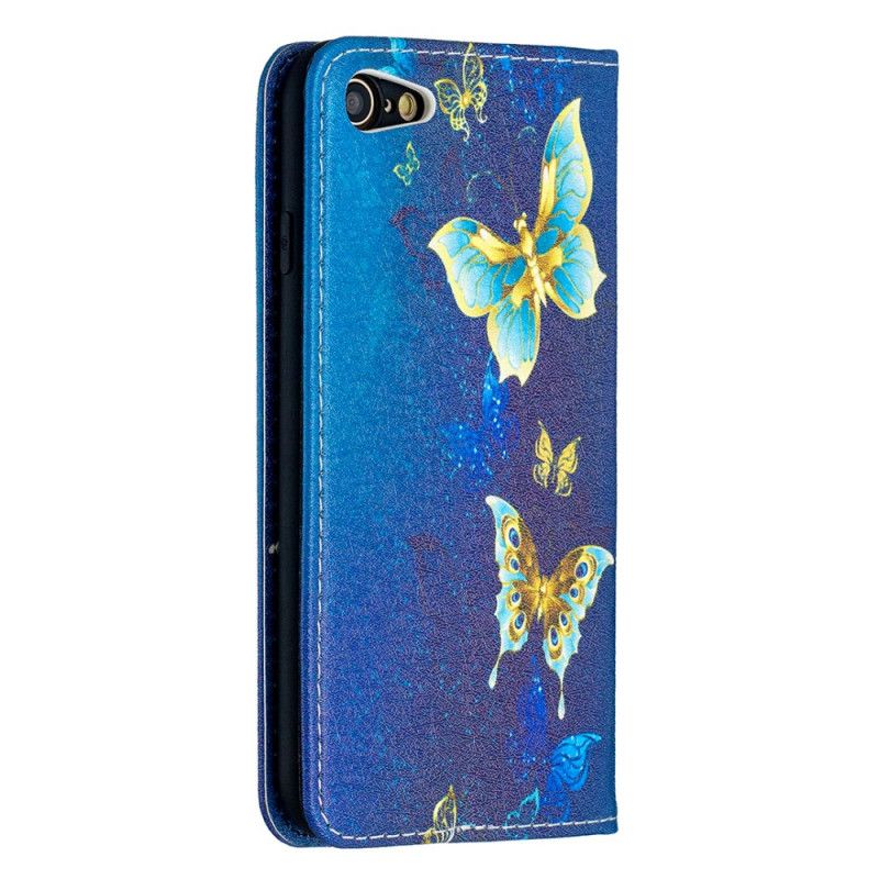 Flip Case iPhone 7 / 8 / SE 2 Weiß Bunte Schmetterlinge