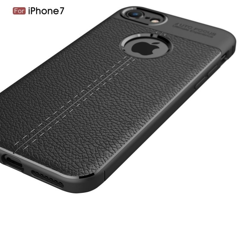 Hülle iPhone 7 / 8 / SE 2 Schwarz Doppellinien-Litschileder-Effekt