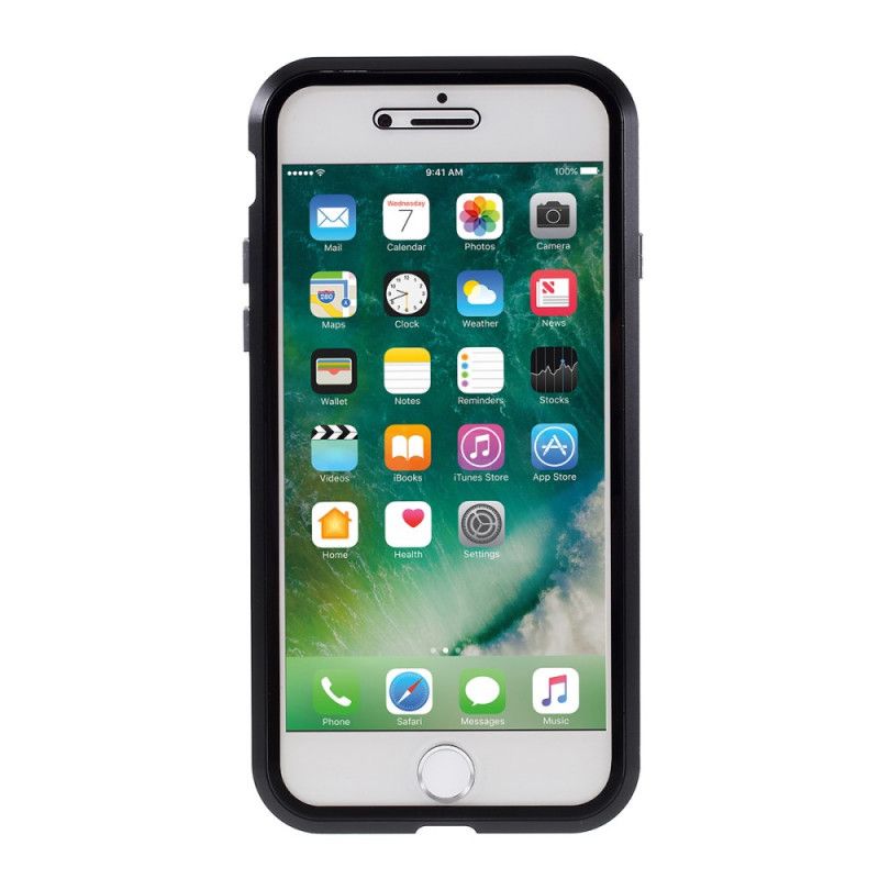 Hülle iPhone 7 / 8 / SE 2 Schwarz Kanten Aus Metall Und Gehärtetem Glas