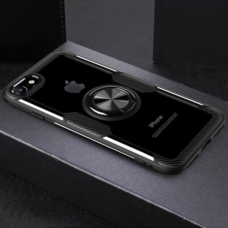 Hülle iPhone 7 / 8 / SE 2 Schwarz Transparenter Ring Und Kohlenstoff