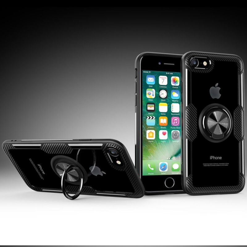 Hülle iPhone 7 / 8 / SE 2 Schwarz Transparenter Ring Und Kohlenstoff