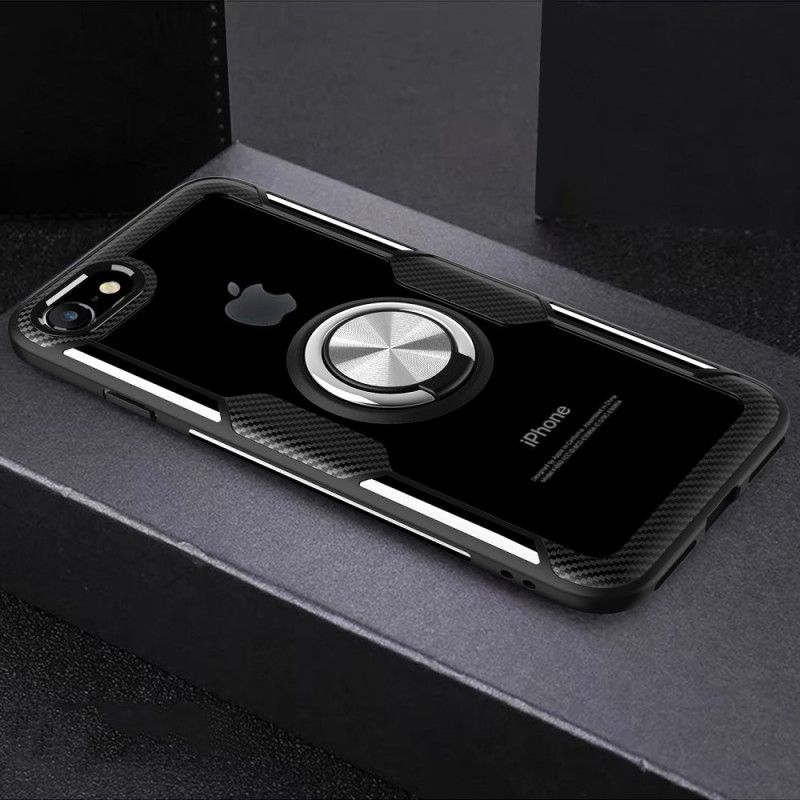 Hülle iPhone 7 / 8 / SE 2 Schwarz Transparenter Ring Und Kohlenstoff