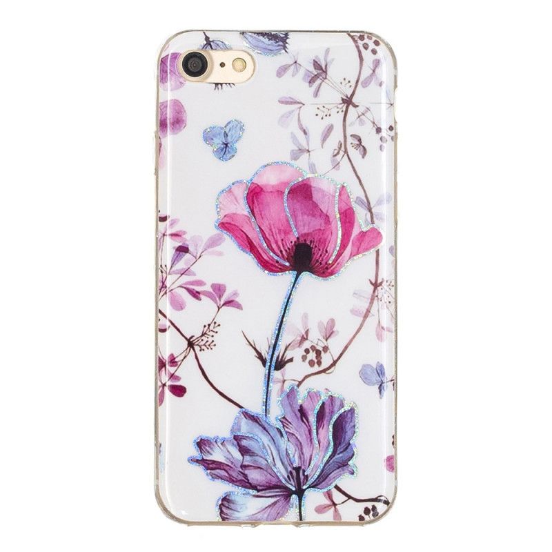 Hülle iPhone 7 / 8 / SE 2 Weiß Blumen Mit Glitzer-Design