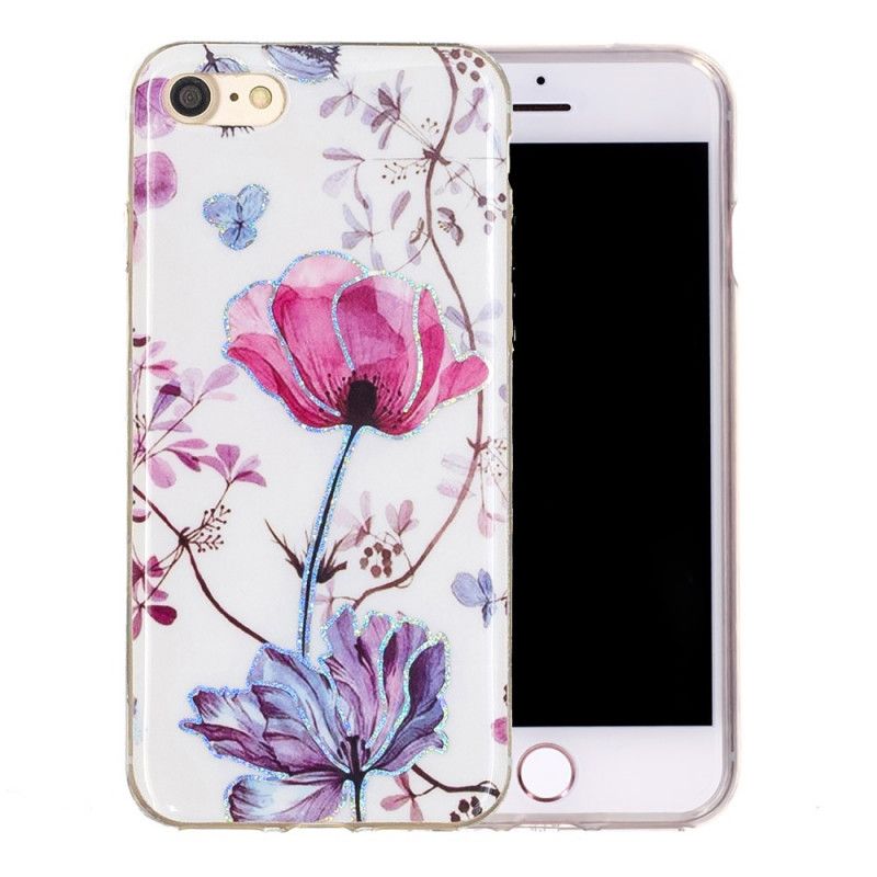 Hülle iPhone 7 / 8 / SE 2 Weiß Blumen Mit Glitzer-Design