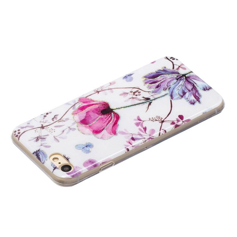 Hülle iPhone 7 / 8 / SE 2 Weiß Blumen Mit Glitzer-Design