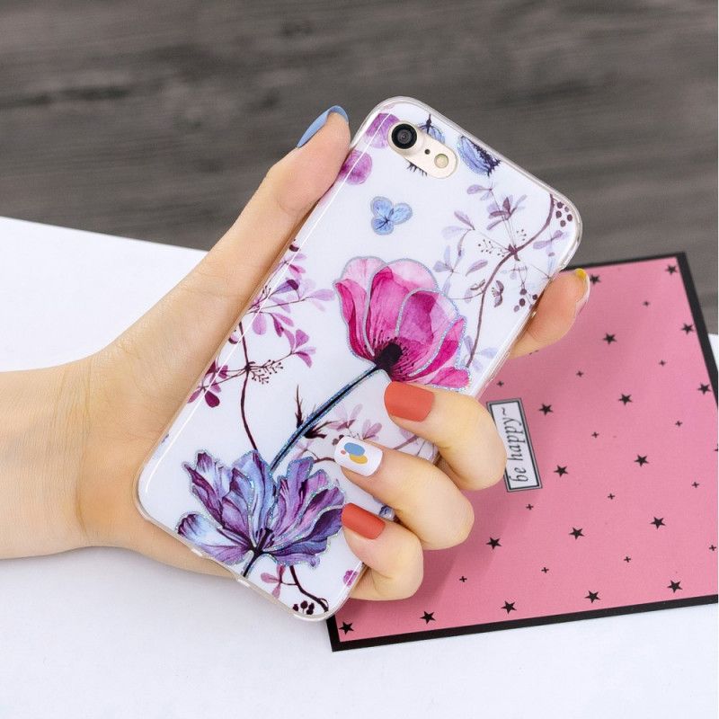 Hülle iPhone 7 / 8 / SE 2 Weiß Blumen Mit Glitzer-Design