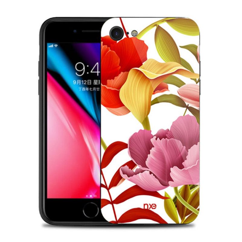 Hülle iPhone 7 / 8 / SE 2 Weiß Glas- Und Silikonblüten Nxed