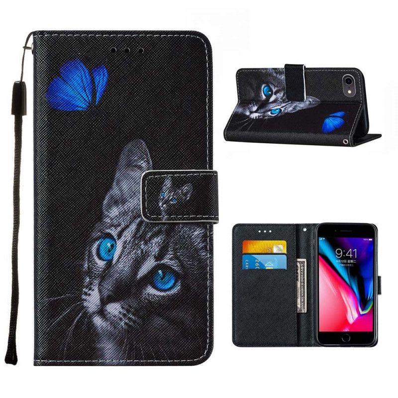 Lederhüllen Für iPhone 7 / 8 / SE 2 Katze Und Blauer Schmetterling