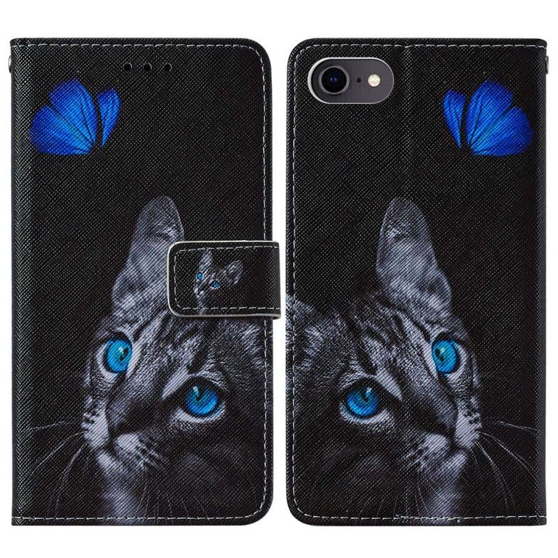 Lederhüllen Für iPhone 7 / 8 / SE 2 Katze Und Blauer Schmetterling