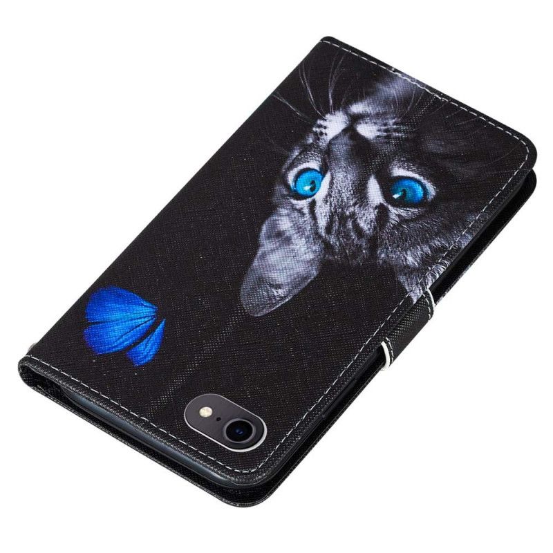 Lederhüllen Für iPhone 7 / 8 / SE 2 Katze Und Blauer Schmetterling