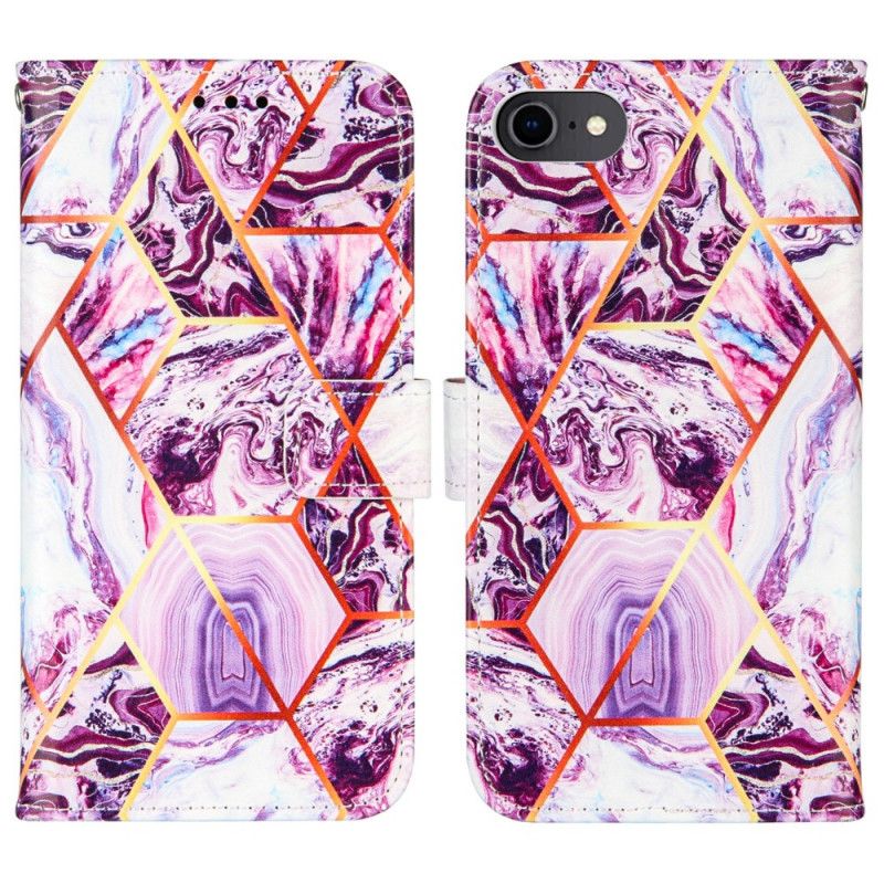 Lederhüllen iPhone 7 / 8 / SE 2 Pink Marmor Mit Riemen