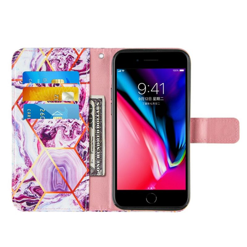 Lederhüllen iPhone 7 / 8 / SE 2 Pink Marmor Mit Riemen