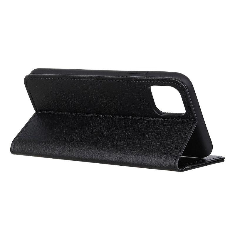 Flip Case iPhone 12 Mini Schwarz Elegantes Geteiltes Litschileder