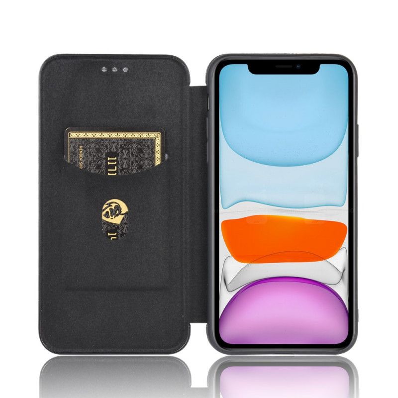 Flip Case iPhone 12 Mini Schwarz Handyhülle Kohlefaser