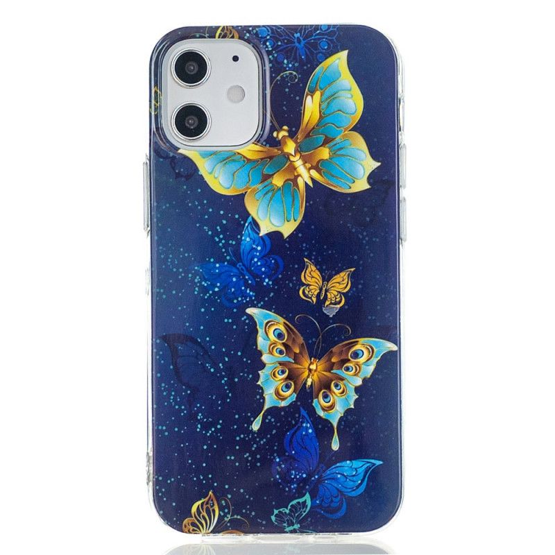 Hülle iPhone 12 Mini Dunkelblau Fluoreszierende Schmetterlingsserie
