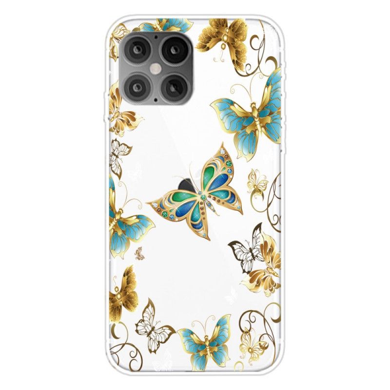 Hülle iPhone 12 Mini Dunkelblau Schmetterlinge