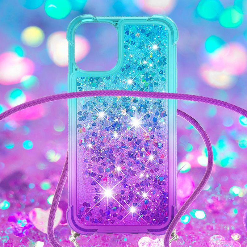 Hülle iPhone 12 Mini Pink Silikonglitter Und Schnur