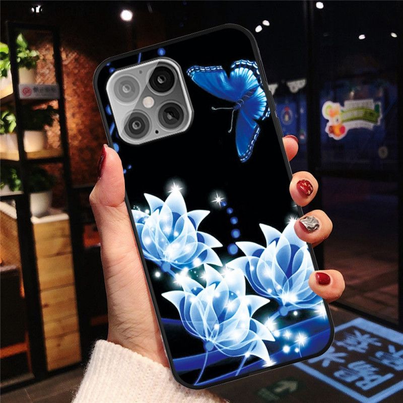 Hülle iPhone 12 Mini Schmetterling Und Blaue Seerosen