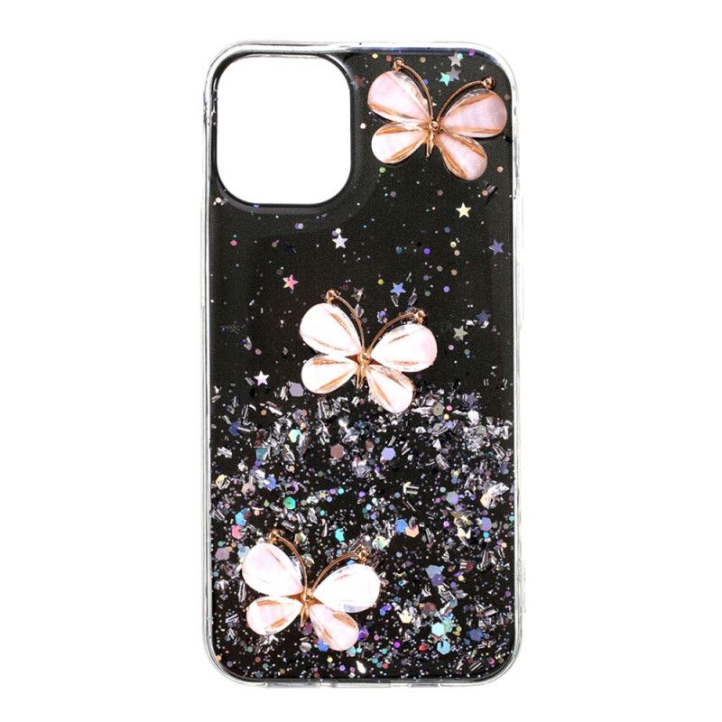 Hülle iPhone 12 Mini Schwarz 3D Schmetterlingsglitter
