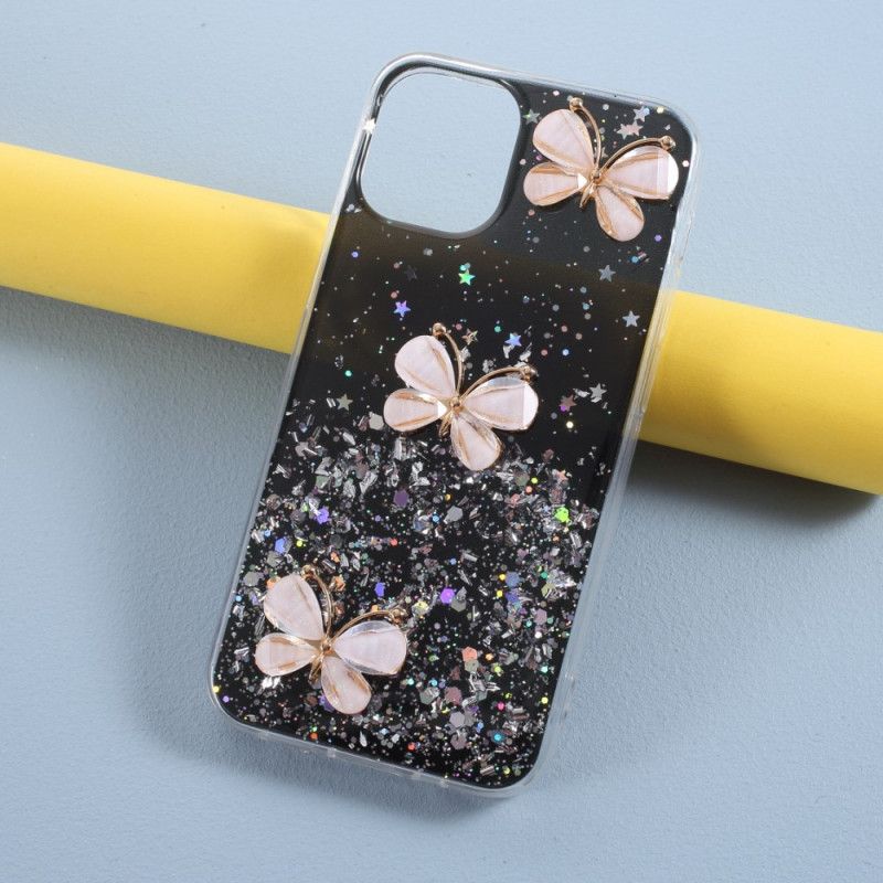 Hülle iPhone 12 Mini Schwarz 3D Schmetterlingsglitter