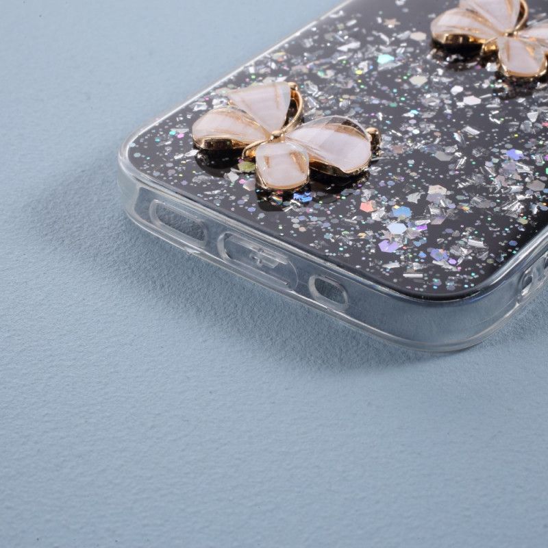 Hülle iPhone 12 Mini Schwarz 3D Schmetterlingsglitter