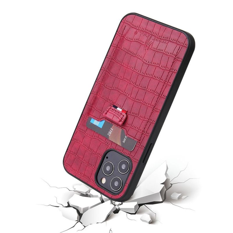Hülle iPhone 12 Mini Schwarz Kartenhalter Im Krokodilleder-Stil