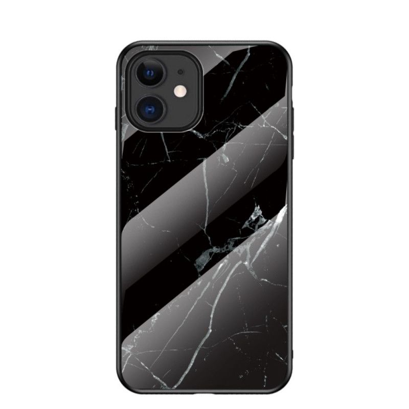 Hülle iPhone 12 Mini Schwarz Marmorfarben Gehärtetes Glas