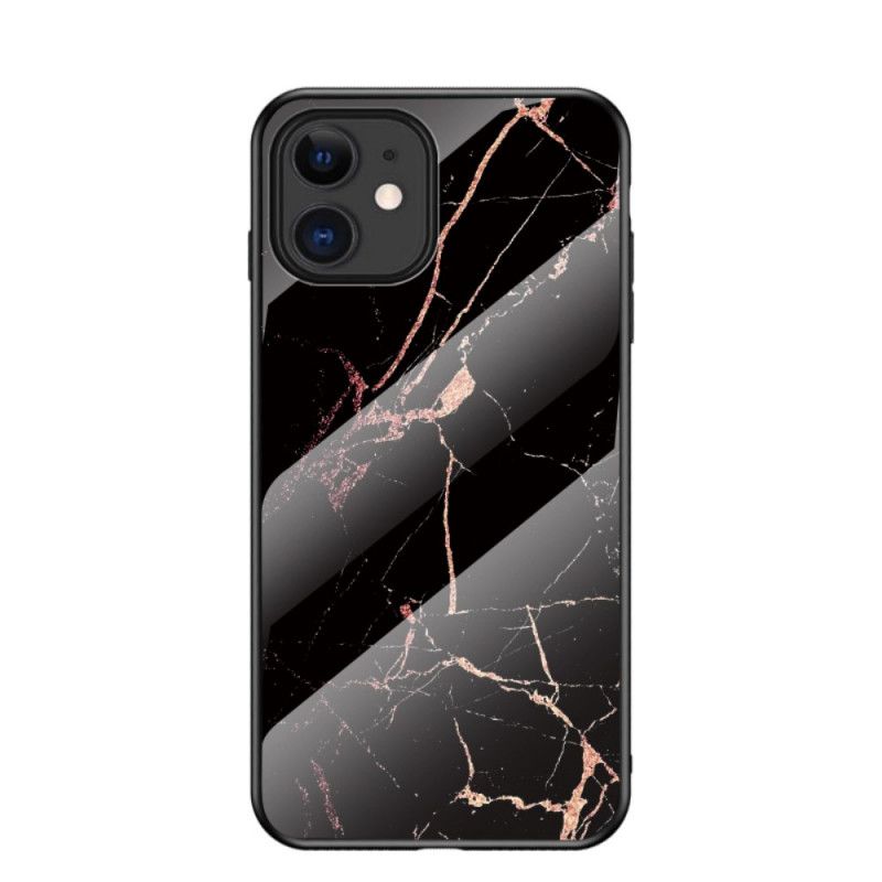 Hülle iPhone 12 Mini Schwarz Marmorfarben Gehärtetes Glas