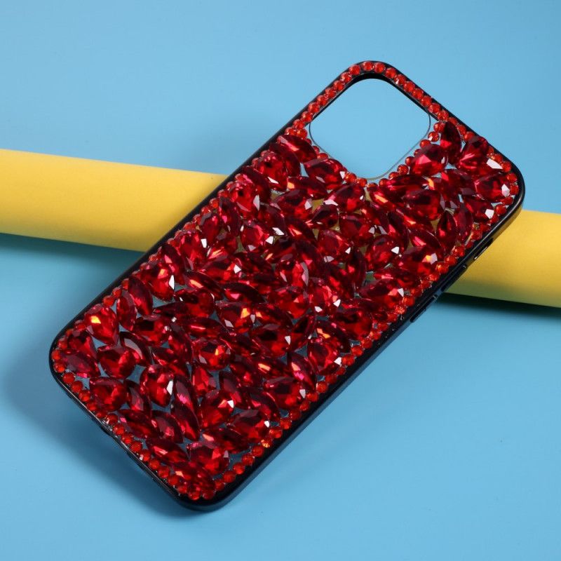 Hülle iPhone 12 Mini Silikon Und Rote Steine