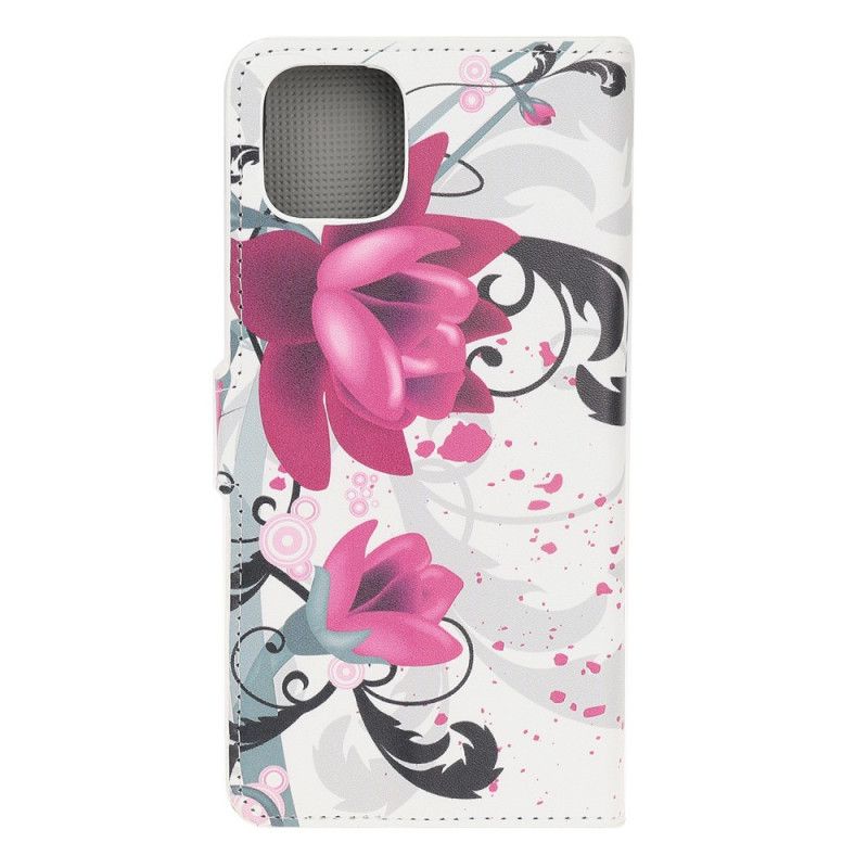 Lederhüllen Für iPhone 12 Mini Magenta Tropische Blumen