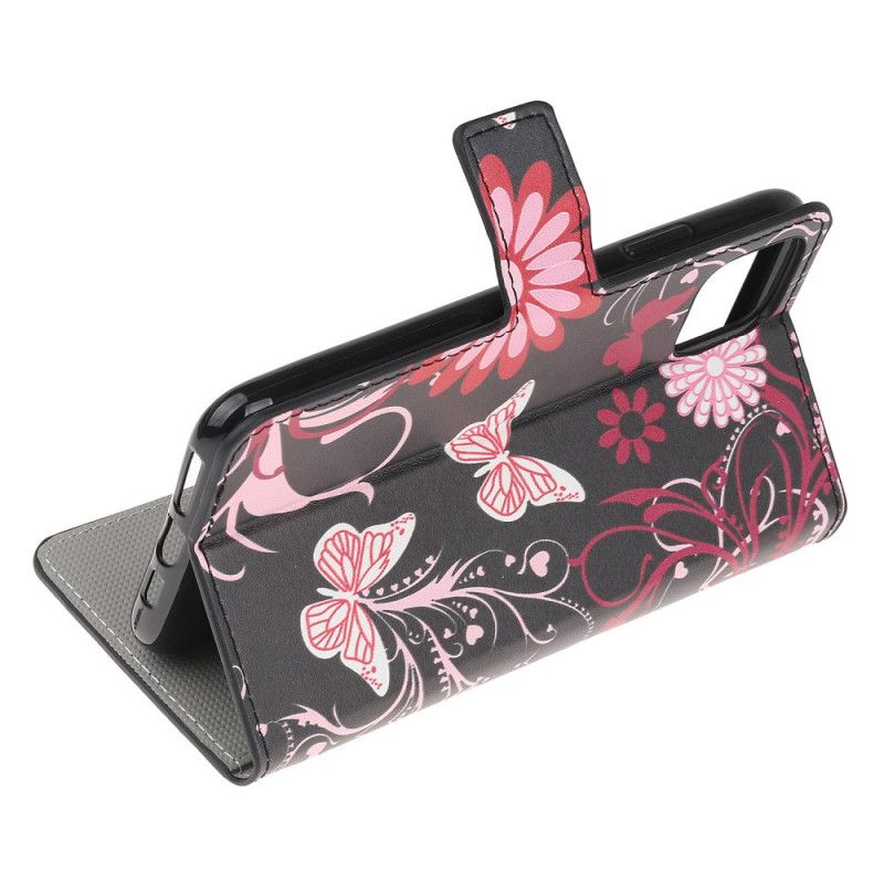 Lederhüllen Für iPhone 12 Mini Schwarz Wahnsinnige Schmetterlinge