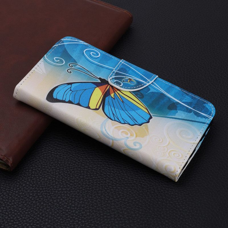 Lederhüllen iPhone 12 Mini Hellblau Bunter Schmetterling