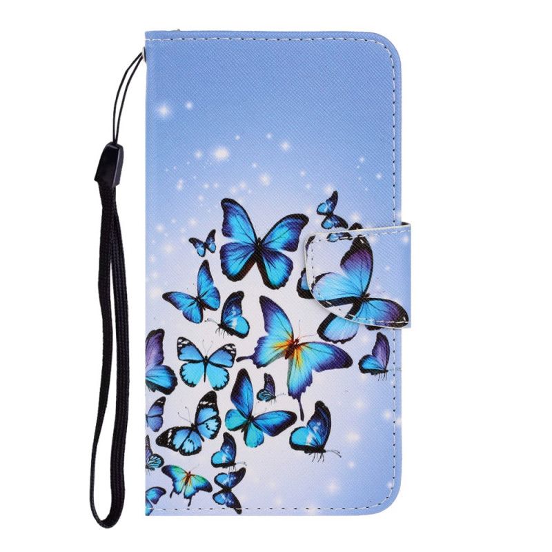 Lederhüllen iPhone 12 Mini Hellblau Handyhülle Schmetterlingsvariationen Mit Tanga